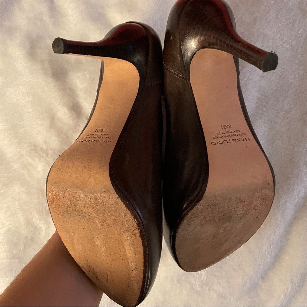 Vintage Max Studio brown leather loafer lace heels 8.5 - Picture 3 of 3